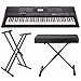 Yamaha PSREW410 76-Key Portable Keyboard with Adjustable Double X Keyboard Stand and X Style Keyboard Bench Bundle (3 Items)