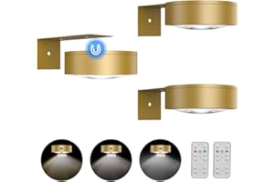 XUOLDER 3Pack Picture Light Battery Operated Painting Lights for Wall Wireless Magnetic Display Art Light with Remote Controls,Dimmable&Timer Portrait Light for Art Frame Artworking,Wall Decor Puck Light-Gold