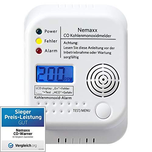 Nemaxx CO Melder, Kohlenmonoxidmelder, Kohlenmonoxid Warnmelder nach