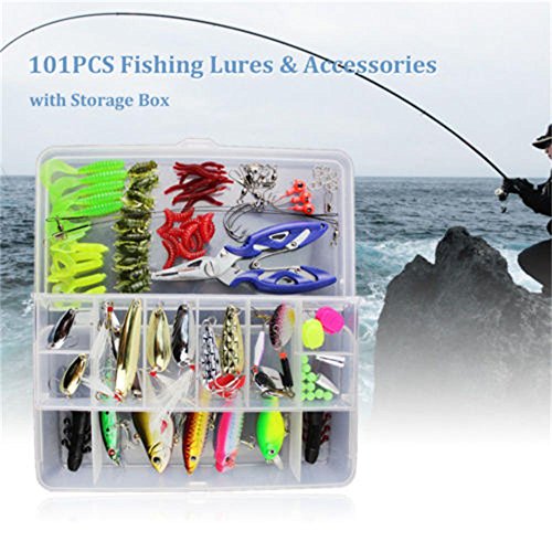 Keweis 101pcs Set Fishing Lures Tackle Including Freshwater,Saltwater, Bass,Trout,Salmon,Including Spoon Lures,Soft Plastic Worms, CrankBait,Jigs,Topwater Lures,Fishing Bait Set Plastic Box - Thumbnail 4