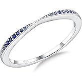 AGRULE Channel Set Moissanite/Blue Sapphire/Emerald/Ruby Wedding Band 925 Sterling Silver 2mm Width Stackable Birthstone Rings for Lover Women Bow Ring, Size 6 to 10 (Send Gift Box)