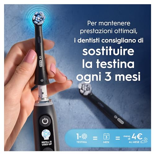 Testine di Ricambio iO Series Ultimate Clean Nere per Spazzolino Elettrico Oral B, 6 Testine Rotonde Autentiche, con setole CrissCross per rimuovere la placca