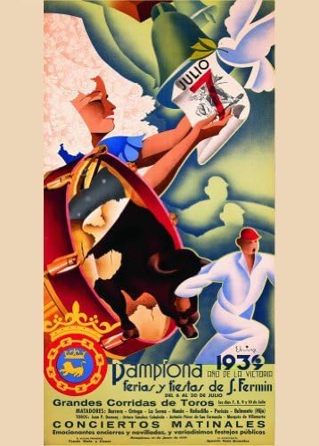 Vintage SPAIN c1939 FERIAS Y FIESTAS Fairs and Festivals SAN FERMIN in PAMPLONA 250gsm ART CARD Gloss A3 Reproduction Poster by World of Art