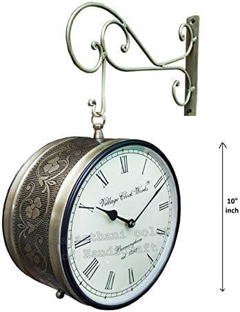 Rajasthani Colors of Handicrafts Iron Station Clock (10 x 4 x 10 inch, Gold)