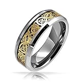 Bling Jewelry Mens Tungsten Celtic Dragon Gold Plated Black Inlay Wedding Band Ring 8mm