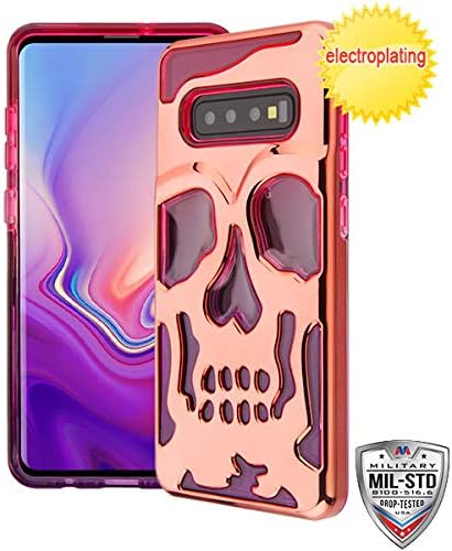 iHeartGlitter - for Samsung Galaxy S10 Rose Gold Skull Plated Head Hot Pink Purple Cover Phone Case [ONLY S10 Model]