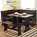 Nook Table Breakfast Bench Corner Dining Set 3 Piece Kitchen Traditional Style, Seats 6, Espresso
