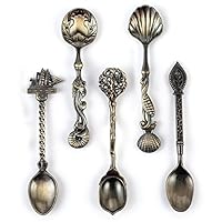 Cyrra 5 Pack Creative Tableware Dessert Jam Spoon Ice Cream Spoons Stirring Spoon Coffee spoon (Ancient Bronze)