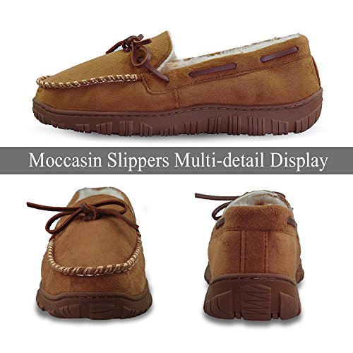 Mens Slippers Indoor/Outdoor Plush Lining Moccasin Microsuede Slip On House Shoes 14 US Brown - Thumbnail 3