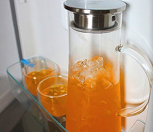 Hiware Glass Pitcher With Lid and Spout - Handmade Water Carafe Great for Hot/Cold Water, Ice Tea and Juice Beverage - 50 Ounce