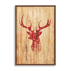 Rustic Wood Style Red Buck Head - Framed Canvas