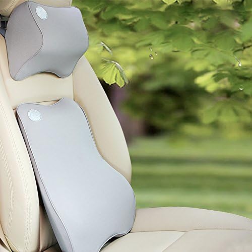 Ventilative Memory Foam Car Lumbar Cushion Pad And Car Head Neck Pillow Kit Relieve Back Pain Keep Spine Aligned Headrest and Backrest. (white)
