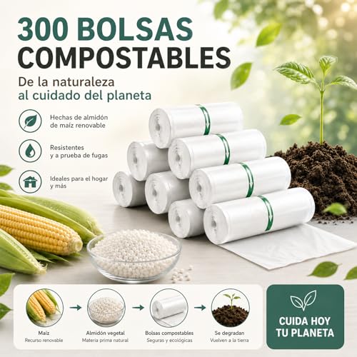 JZCQZCXB Bolsas de Basura de 4 Galones 300 Piezas, Bolsas para Basura Medianas Biodegradables 50 * 60CM, Gruesas, Inodoras, Grandes, Compostables, ideal para Cocina, Baño, Oficina, Hogar (Blanco)