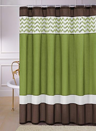 Luna Sequin Chevron Zig Zag Fabric Shower Curtain (green)