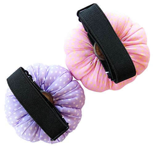 CUSHYSTORE 2X Purple and Pink Polka Dot Wrist Pin Needle Cushion Pincushion Wearable Cute Small Size Pumpkin Pins Needles Pincushions Holder Safety with Elastic Band