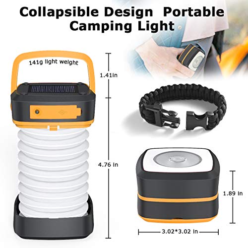 Quntis LED Camping Lantern Light - Rechargeable Led Camping Light - Portable Flashlight Solar Mini Torch Night Light for Outdoor Hiking Tent Garden Patio Emergencies - Collapsible and Waterproof