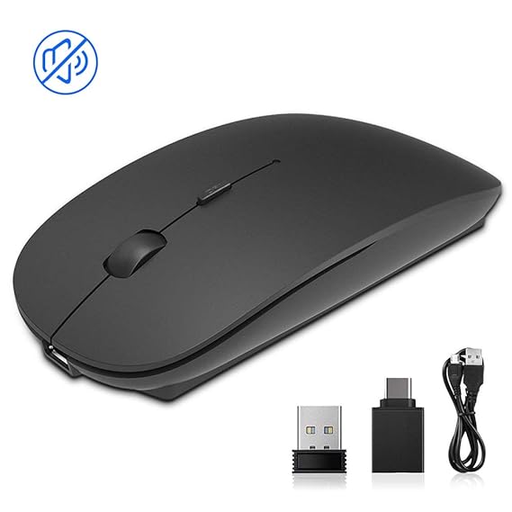 omitium Kabellose Maus Wireless Mouse 2.4G Geräuschlose Mäuse Wiederaufladbar Mäuse mit USB Nano Empfänger und USB-C Adapter 