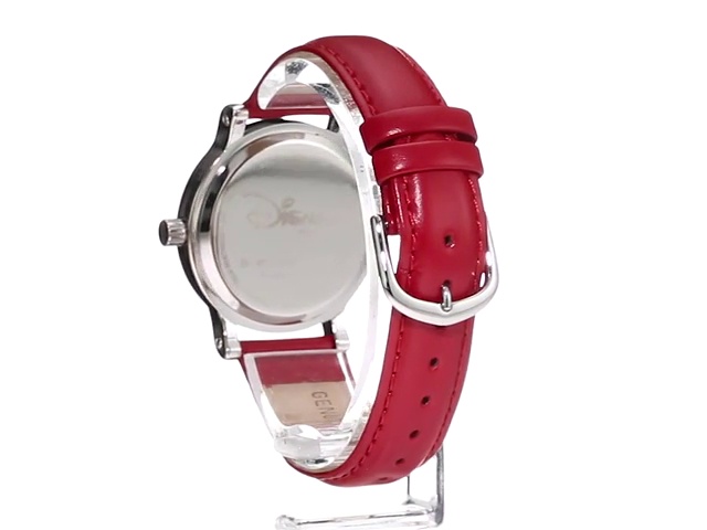 Disney-Minnie-Mouse-Womens-Silver-Vintage-Alloy-Watch-Red-Leather-Strap-W002760