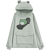 RGOSME Frog Hoodie Teen Girls Cute Oversized Graphic Hoodies Women Sweatshirt Cosplay Costume Pullover Tops