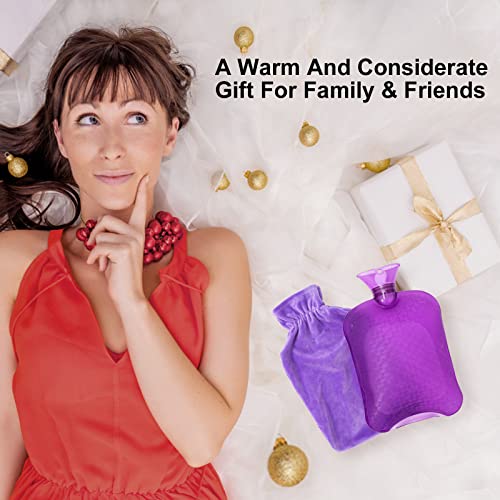 Hot Water Bottle with Cover, 2L Hot Water Bag for Pain Relief, PVC Hand Feet Warmer, Heat Therapy and Cold Therapy - for Menstrual Cramps, Neck and Shoulder Sores (Purple)