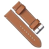 24mm Vintage Genuine Leather Silver Buckle Watch Strap/Watch Band (White Stitch/Tan)