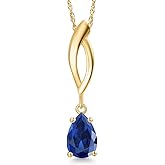 Gem Stone King 10K Yellow Gold Customized and Personalized Pear Shape 7X5MM Gemstone Birthstone Pendant Necklace for Women With 18 Inch Chain