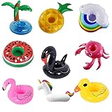 Erlsig Inflatable Drink Holders Summer Water Float Toy 9 Packs Drink Floats Flamingo Unicorn Duck Cup Holders Coasters Pool Party and Kids Bath Toys