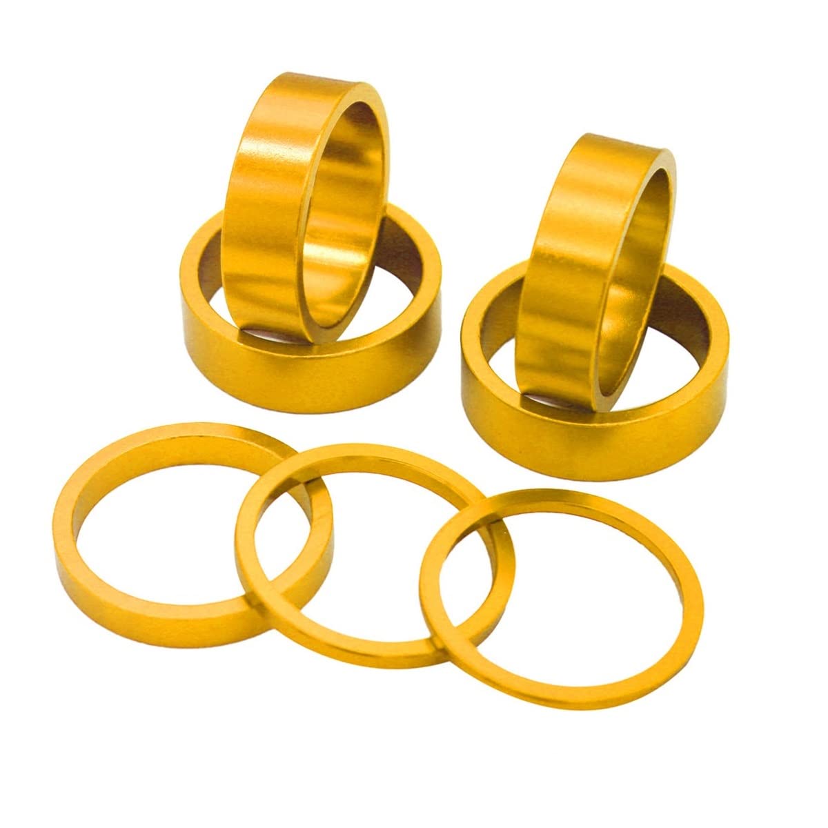 PLATT 7PCS Bike Headset Spacer 1 1/8" Aluminium Alloy MTB Road Bike Stem Headset Spacer 2/3/5 /10mm (Black) (Gold 7PCS)