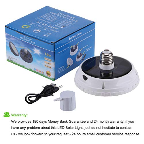 Solar Light Bulb Portable LED Emergency Solar Lights 10W E27 Hanging Tent Light Outdoor Indoor Use 3 Brightness Mode Solar Energy Light for Camping Tent Hooking Garden Camp Chandelier