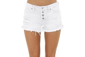 ZOLUCKY Women's Casual Summer Denim Shorts Mid Waisted Stretchy Ripped Jean Shorts with Pockets