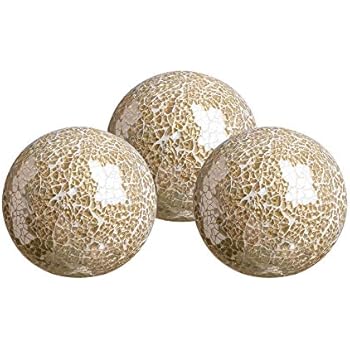 WH Housewares Glass Decorative Balls Set of 3 Glass Mosaic Sphere Diameter 4