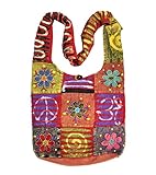 Lungta Boho Bohemian Peace Signs Spiral Patch Sling Crossbody Monk Bag Purse Nepal