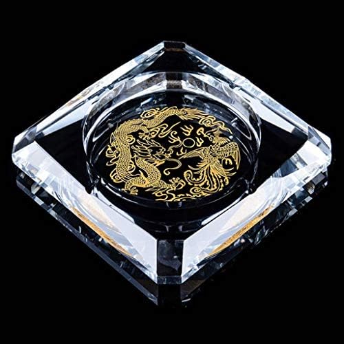 BMY Transparent Color Dragon Pattern Deep Carving Style Square Crystal Glass Ashtray Personalized Gifts Luxurious (Size : 15152.5cm)