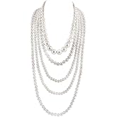 GRACE JUN Multilayer Strand Chain Faux Pearls Flapper Beads Cluster Long Choker Necklace