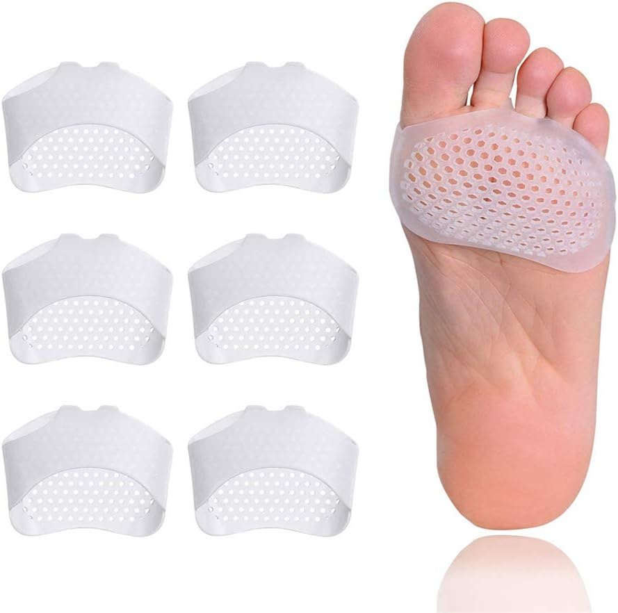 Supcare Gel Foot Pads for Ball of Foot, Silicone Mortons Neuroma Pads 6 Pairs, Ball of Foot Cushions Arch Support Inserts, Gel Honeycomb Forefoot Pads Cushioning Metatarsals Pads for Women/Men