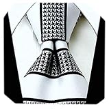Scott Allan Mens Hound's-tooth Striped Necktie - White and Black