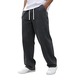 CMELTANM Jeans for Men Elastic Waist Straight Leg Denim Pants Casual Drawstring Fashion Boyfriend Jeans with Pockets