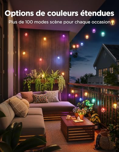 Govee Outdoor String Lights, 15m RGBWIC Dimmable 16 Million Colors and 111 Scene Modes, 80lm per LED, 25000h Lifespan, Compatible with Alexa, Google Assistant, Matter