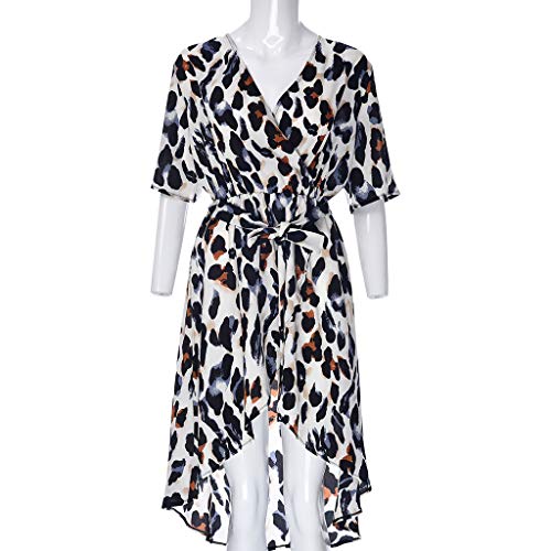 Floral Dresses For Women's Leopard V Neck Lace Up Wrap Dress Ladies Evening Party Midi Dress For Anniversary,Party,Valentines Day (Multicolor,L)