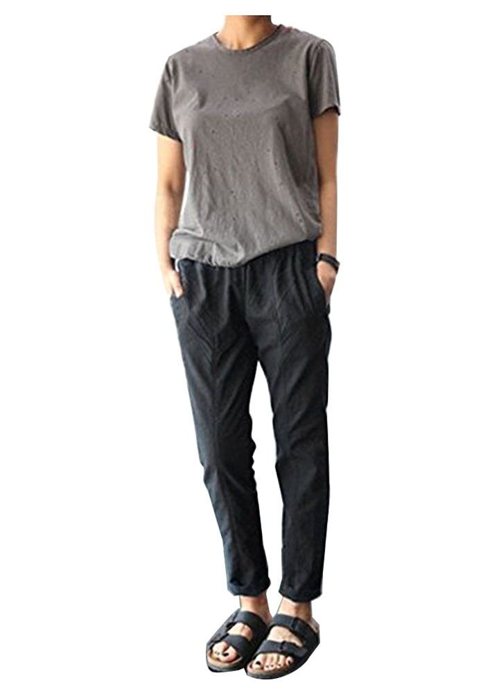 Durcoo Women's Drawstring Elastic Waist Ankle Pants