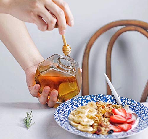 Liitrton Hexagon Shape Honey Pot Jar with Dipper Heat-Resistant Glass Storage Container for Home Kitchen (S) - Thumbnail 5