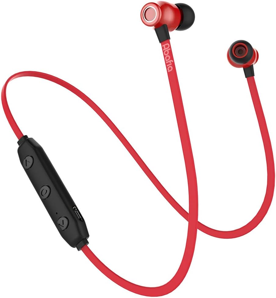 Abafia Bluetooth Headphones Wireless Earphones with Bluetooth 5.0, Sweatproof Lightweight Sports Headset Magnetic Earbuds for Running Cycling Gym Suit for iPhone XS / 8 / Galaxy S10 / S9 (Red)