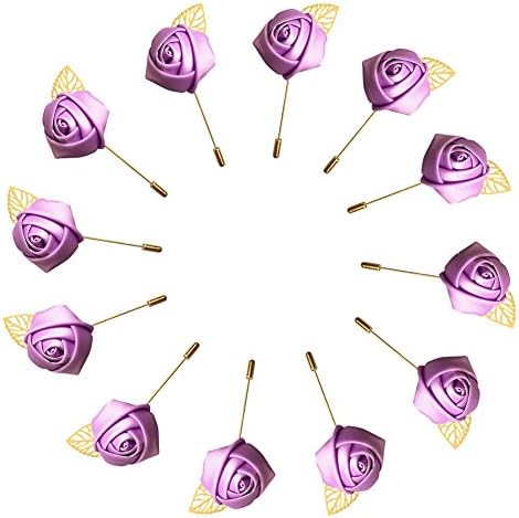 12Pieces/lot Groom Boutonniere Wedding Silk Rose(3.5cm) Flowers Accessories Prom Pin Man Suit Decoration Light Purple