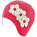 Beemo Latex Swimming Cap for Women, Swim Cap for Long Hair or Short Hair, Bath & Swim Caps to Shield Hair from Damage, Use as Large Shower Cap, Pink Swimming Cap with White Flowers