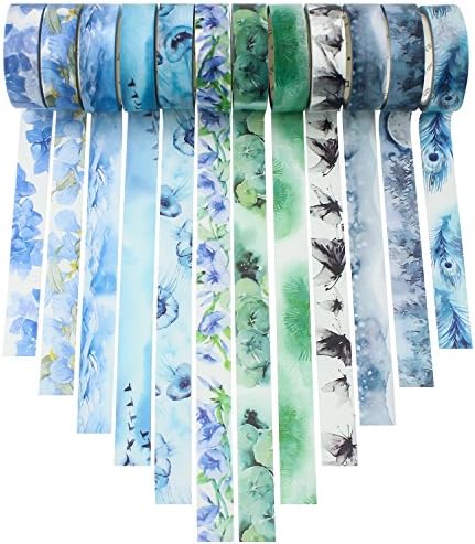 Washi Tape Set 12 Rolls Masking Decorative Tapes for DIY Scrapbooking Crafts Wrapping (Cool)