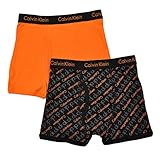 Calvin Klein Boys 2 Pack Black & Orange Brand Print Boxer Briefs