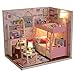 Cuteroom Wood Dollhouse Miniature Kit DIY Doll House Room with Furniture Cover Toy Artwork Gift
