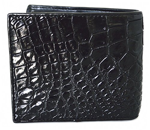 Authentic M Crocodile Skin Men's Bifold Backbone Leather Black Wallet