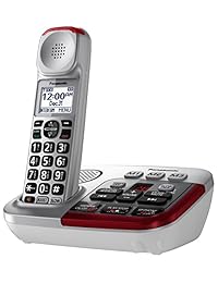 Panasonic KX TGM450S teléfono amplificado sin cables con máquina contestadora digital, 1 auricular, plateado, Plateado