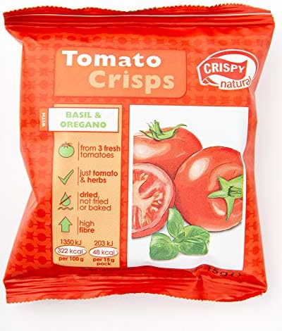 Crispy Natural Dried tomato crisps with basil and oregano, Full flavour, The perfect source of fibre(Pack of 6x15g)
